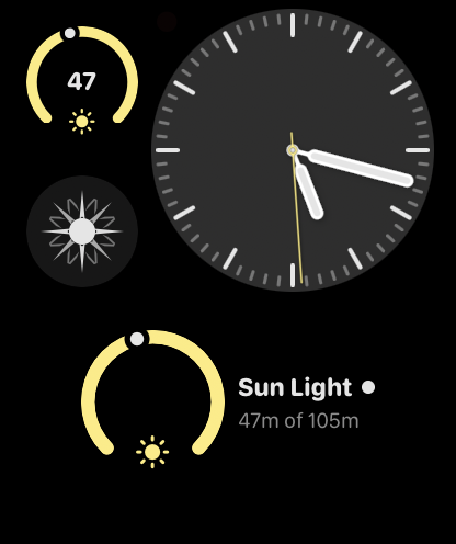 Sun Light Apple Watch face with corner complications showing daylight progress